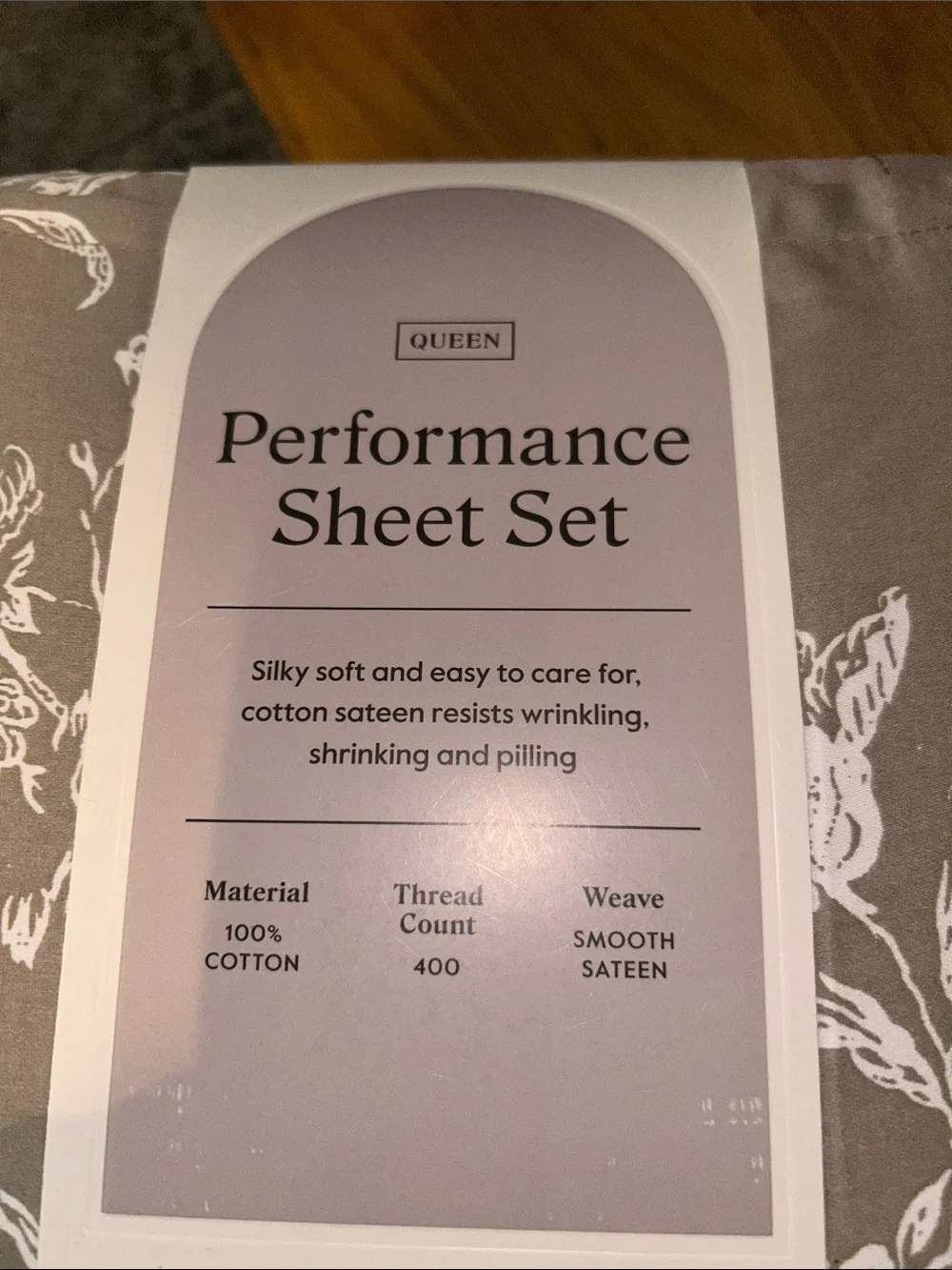 Threshold Taupe and White Floral Performance Sheet Set - Queen